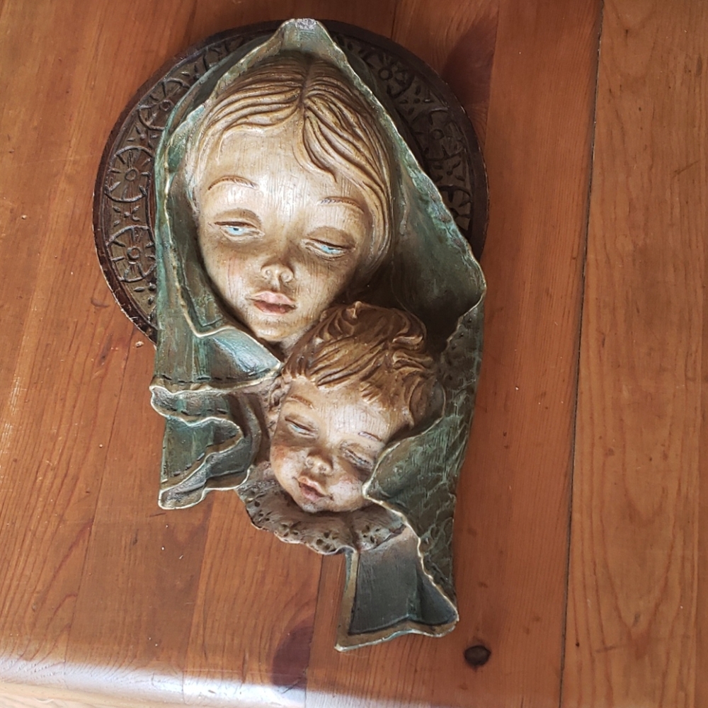 Italian Handpainted Madonna/Child 8x5" Vintage